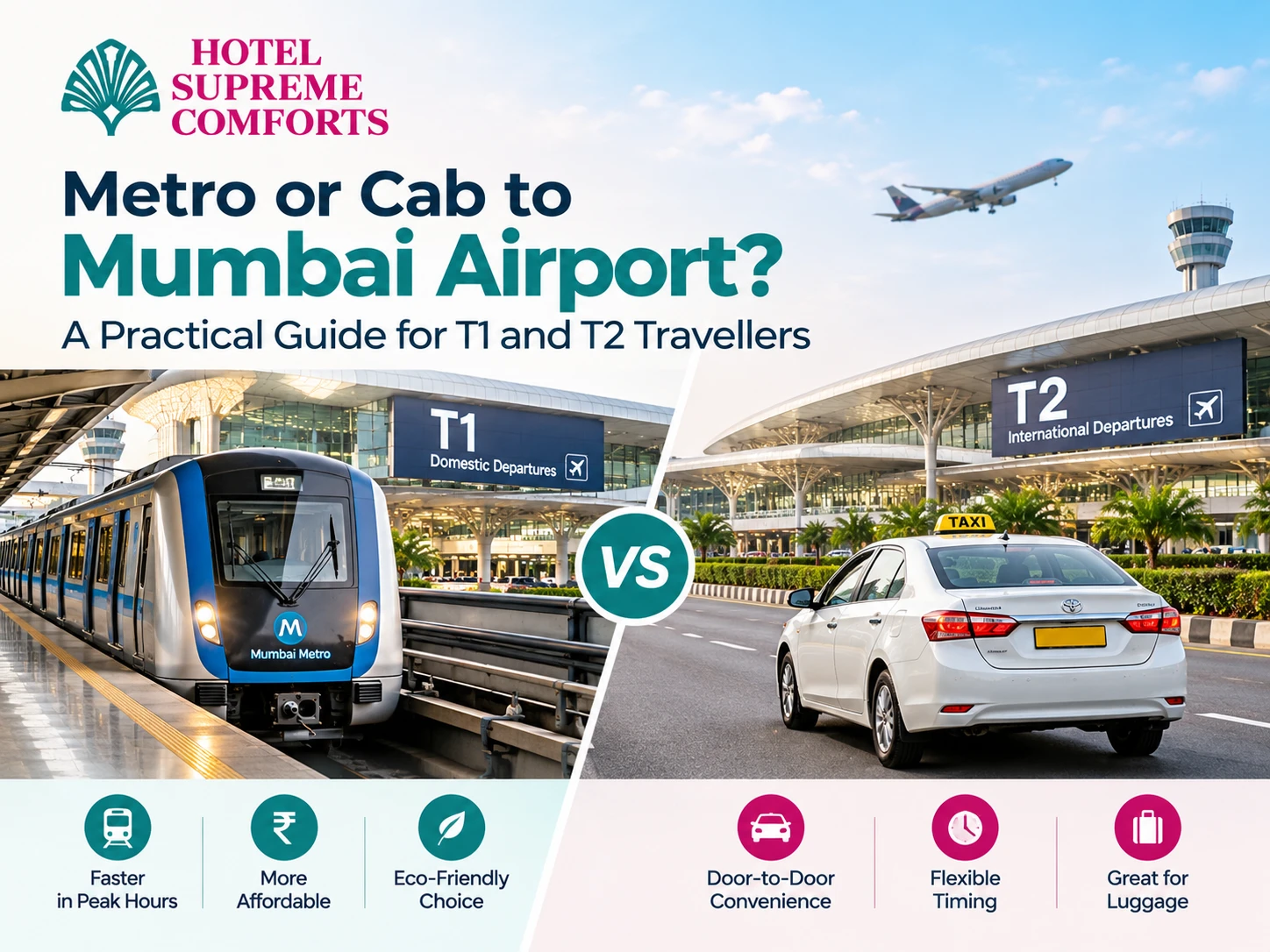 Metro or cab to Mumbai Airport T1 and T2 - practical guide by Hotel Supreme Comforts