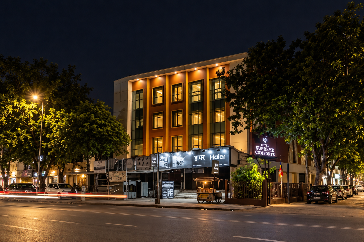 Hotel Supreme Comforts building facade on Chakala Sahara Road, Andheri East